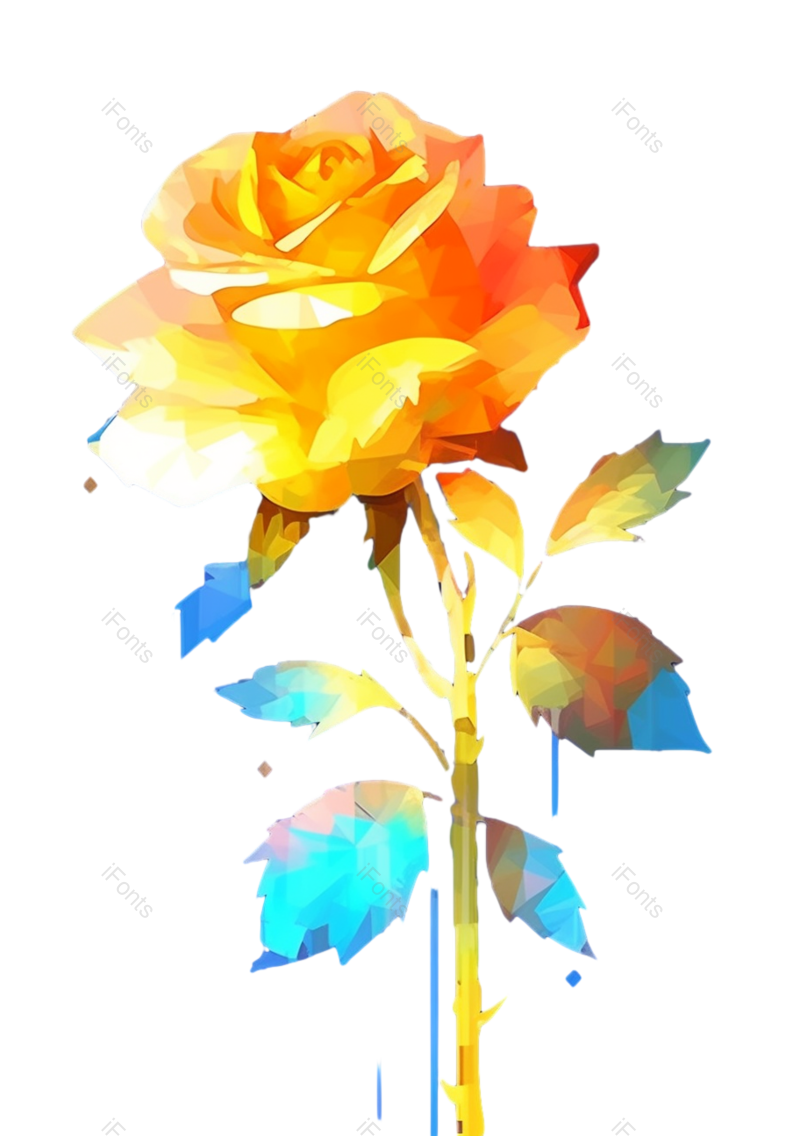 黄色的花图片,玫瑰元素,蓝色背景PNG,水滴免抠素材